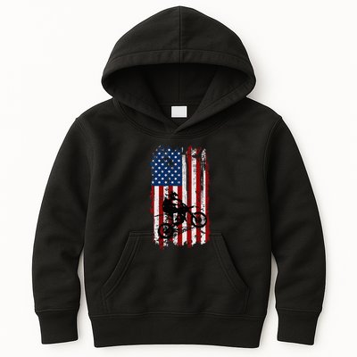 Dirt Bike Usa Flag Motocross American Flag Kids Hoodie
