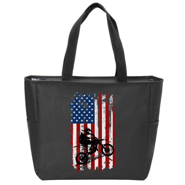 Dirt Bike Usa Flag Motocross American Flag Zip Tote Bag