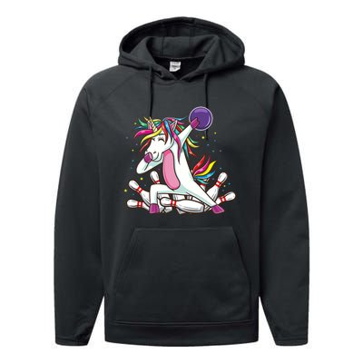 Dabbing Bowling Unicorn for Bowling Team Birthday Performance Fleece Hoodie