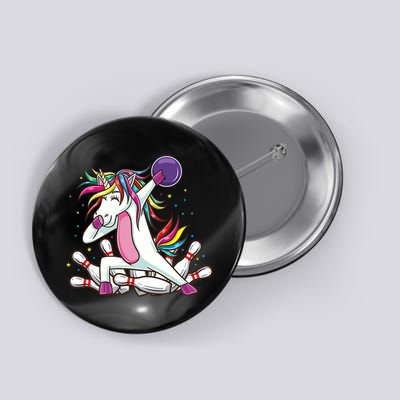 Dabbing Bowling Unicorn for Bowling Team Birthday Button
