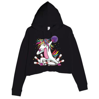 Dabbing Bowling Unicorn for Bowling Team Birthday Crop Fleece Hoodie