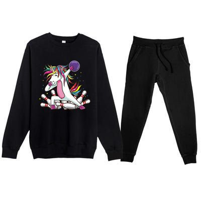 Dabbing Bowling Unicorn for Bowling Team Birthday Premium Crewneck Sweatsuit Set