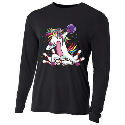 Dabbing Bowling Unicorn for Bowling Team Birthday Cooling Performance Long Sleeve Crew