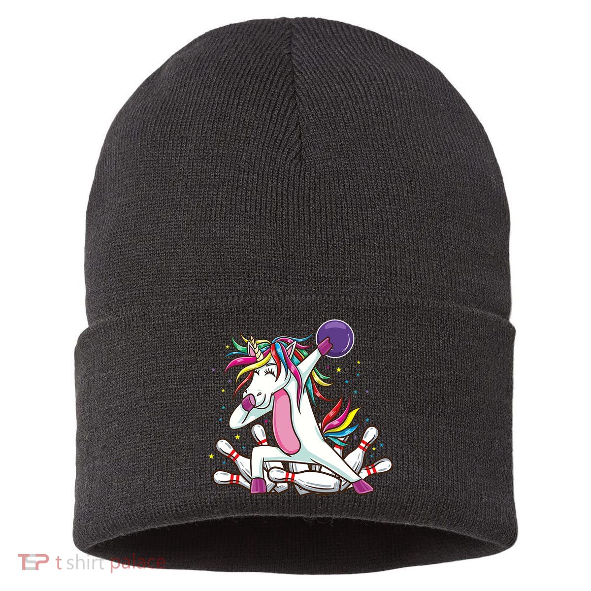 Dabbing Bowling Unicorn for Bowling Team Birthday Sustainable Knit Beanie