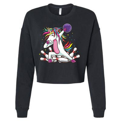 Dabbing Bowling Unicorn for Bowling Team Birthday Cropped Pullover Crew