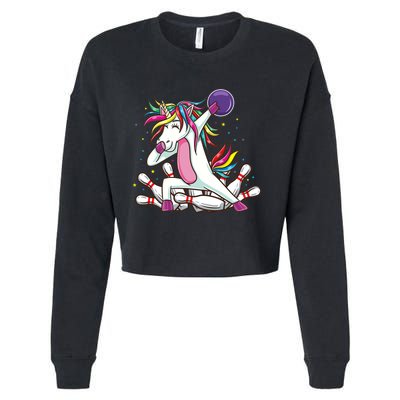 Dabbing Bowling Unicorn for Bowling Team Birthday Cropped Pullover Crew