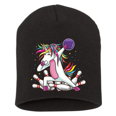 Dabbing Bowling Unicorn for Bowling Team Birthday Short Acrylic Beanie