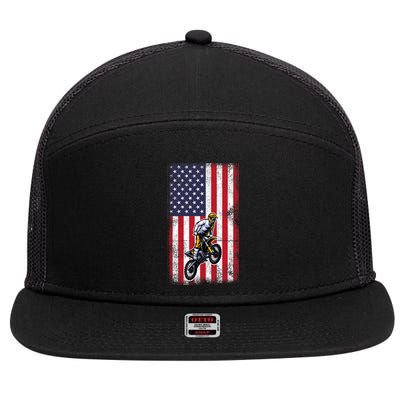 Dirt Bike USA American Flag Braaap Motocross Dirt Biker 7 Panel Mesh Trucker Snapback Hat