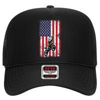 Dirt Bike USA American Flag Braaap Motocross Dirt Biker High Crown Mesh Back Trucker Hat