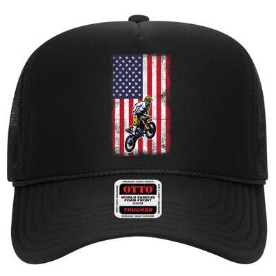 Dirt Bike USA American Flag Braaap Motocross Dirt Biker High Crown Mesh Back Trucker Hat