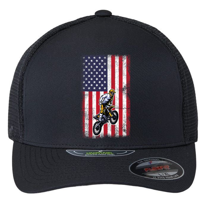 Dirt Bike USA American Flag Braaap Motocross Dirt Biker Flexfit Unipanel Trucker Cap