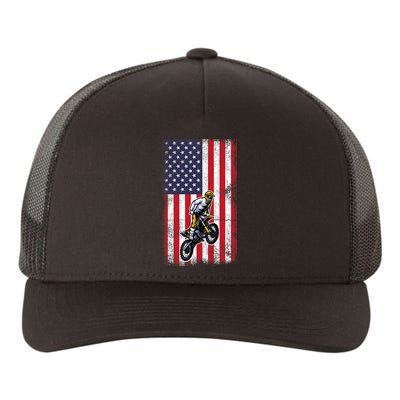 Dirt Bike USA American Flag Braaap Motocross Dirt Biker Yupoong Adult 5-Panel Trucker Hat