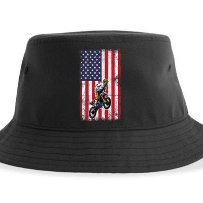 Dirt Bike USA American Flag Braaap Motocross Dirt Biker Sustainable Bucket Hat