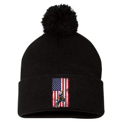 Dirt Bike USA American Flag Braaap Motocross Dirt Biker Pom Pom 12in Knit Beanie