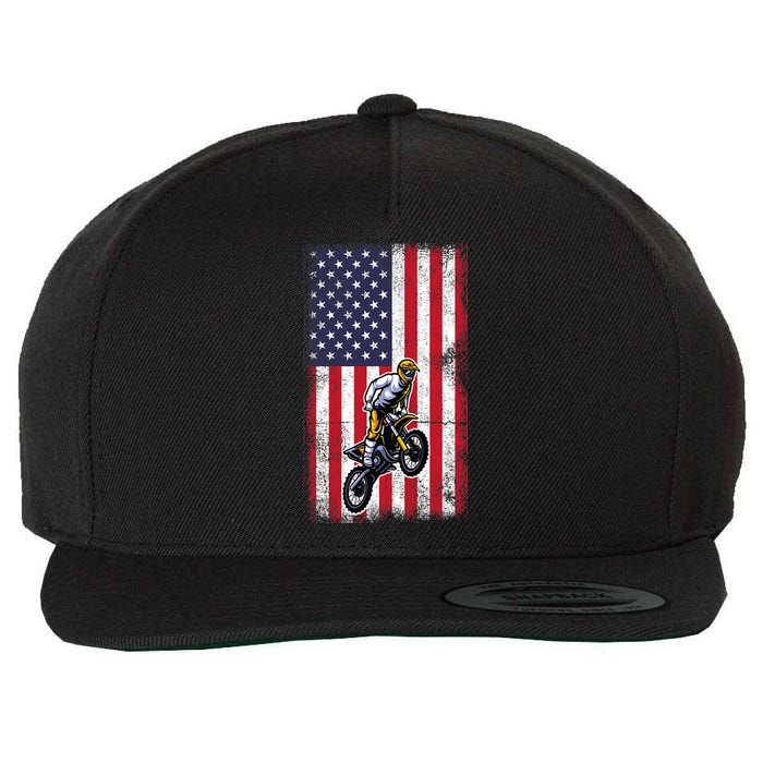 Dirt Bike USA American Flag Braaap Motocross Dirt Biker Wool Snapback Cap