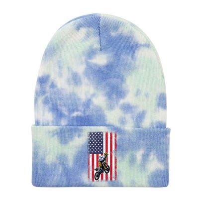 Dirt Bike USA American Flag Braaap Motocross Dirt Biker Tie Dye 12in Knit Beanie