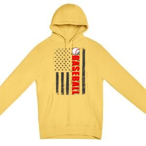 Distressed Baseball USA American Flag Premium Pullover Hoodie