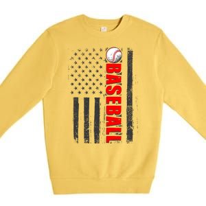 Distressed Baseball USA American Flag Premium Crewneck Sweatshirt