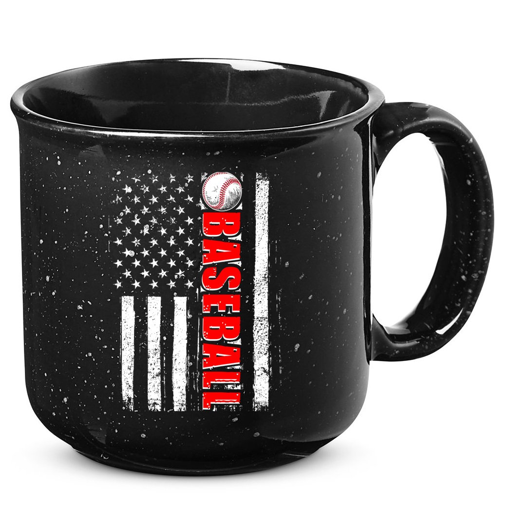 Distressed Baseball USA American Flag 15oz Campfire Ceramic Mug