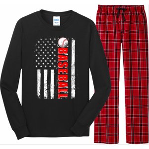 Distressed Baseball USA American Flag Long Sleeve Pajama Set