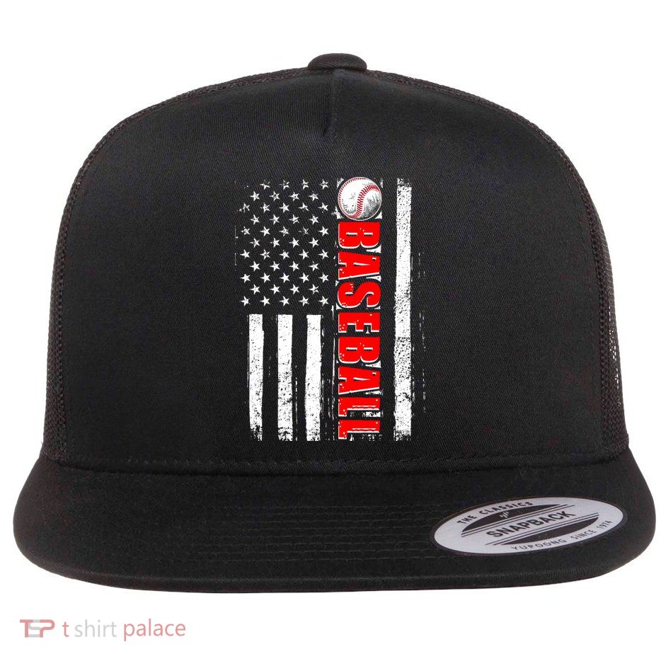 Distressed Baseball USA American Flag Flatbill Hat