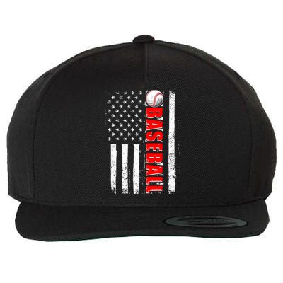 Distressed Baseball USA American Flag Wool Snapback Cap