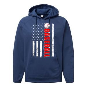 Distressed Baseball USA American Flag Performance Fleece Hoodie