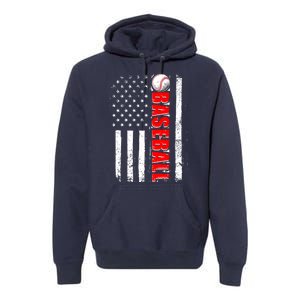 Distressed Baseball USA American Flag Premium Hoodie