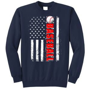 Distressed Baseball USA American Flag Tall Sweatshirt