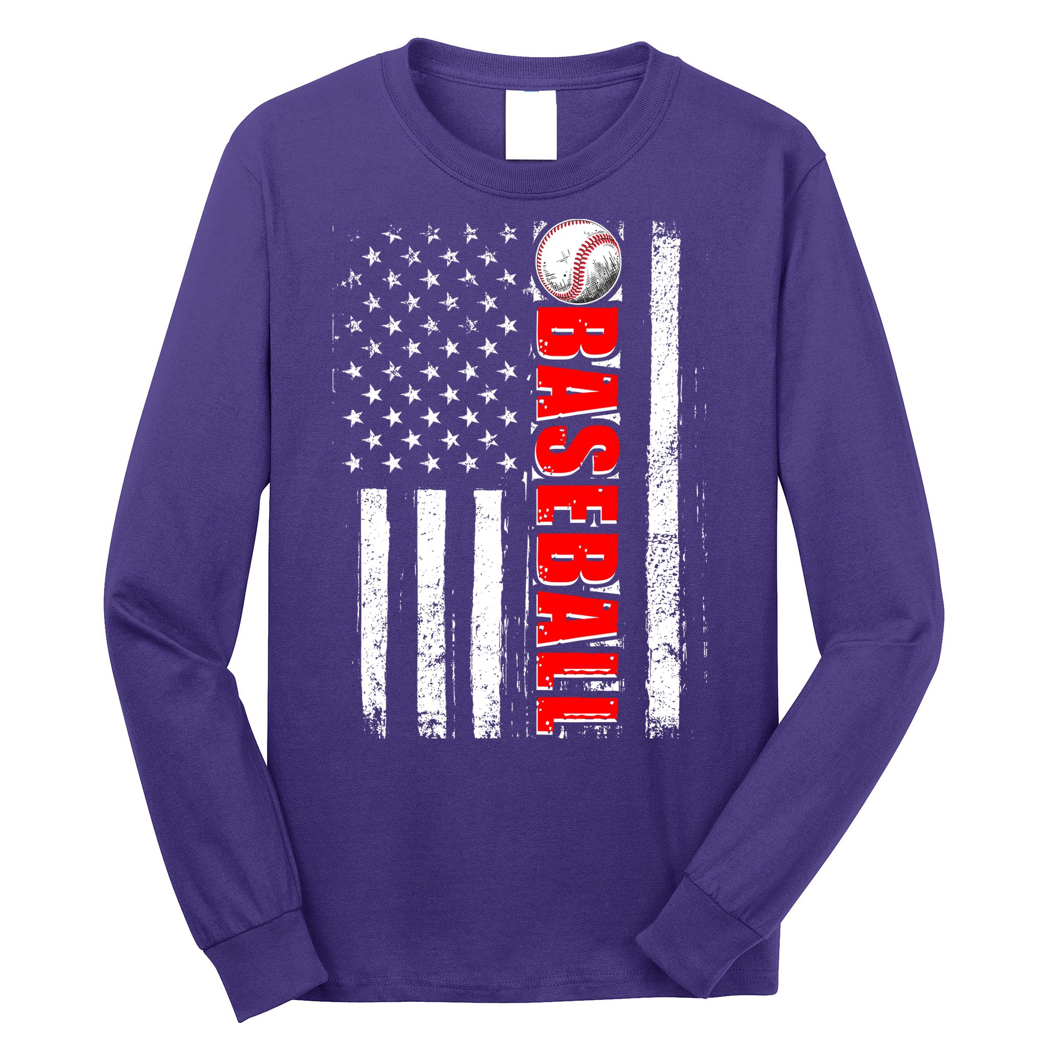 Distressed Baseball USA American Flag Long Sleeve Shirt