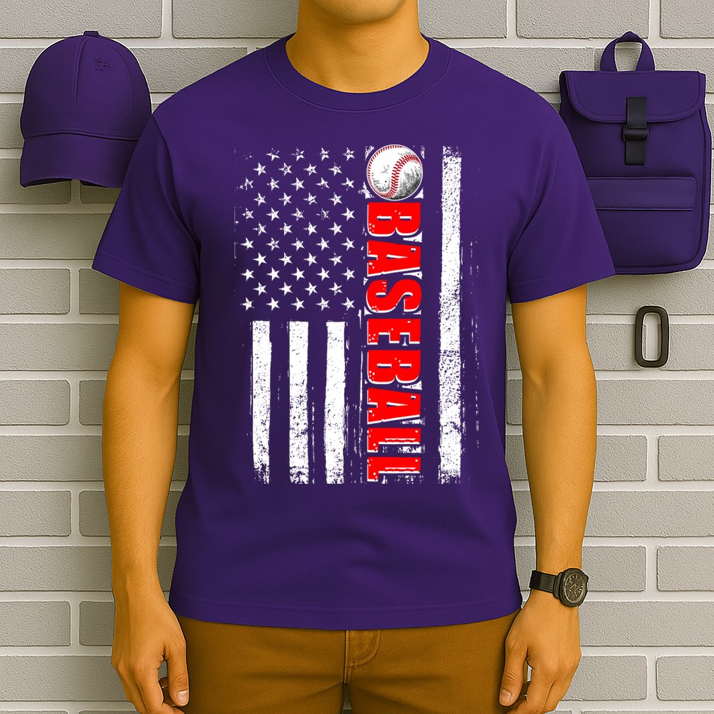 Distressed Baseball USA American Flag T-Shirt