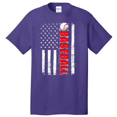 Distressed Baseball USA American Flag Tall T-Shirt