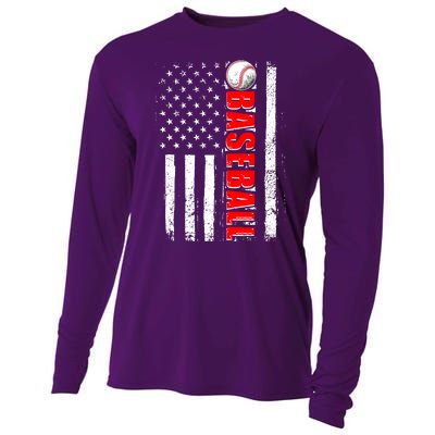 Distressed Baseball USA American Flag Cooling Performance Long Sleeve Crew