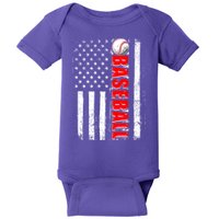 Distressed Baseball USA American Flag Baby Bodysuit