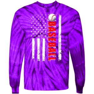 Distressed Baseball USA American Flag Tie-Dye Long Sleeve Shirt