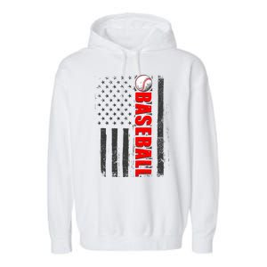 Distressed Baseball USA American Flag Garment-Dyed Fleece Hoodie