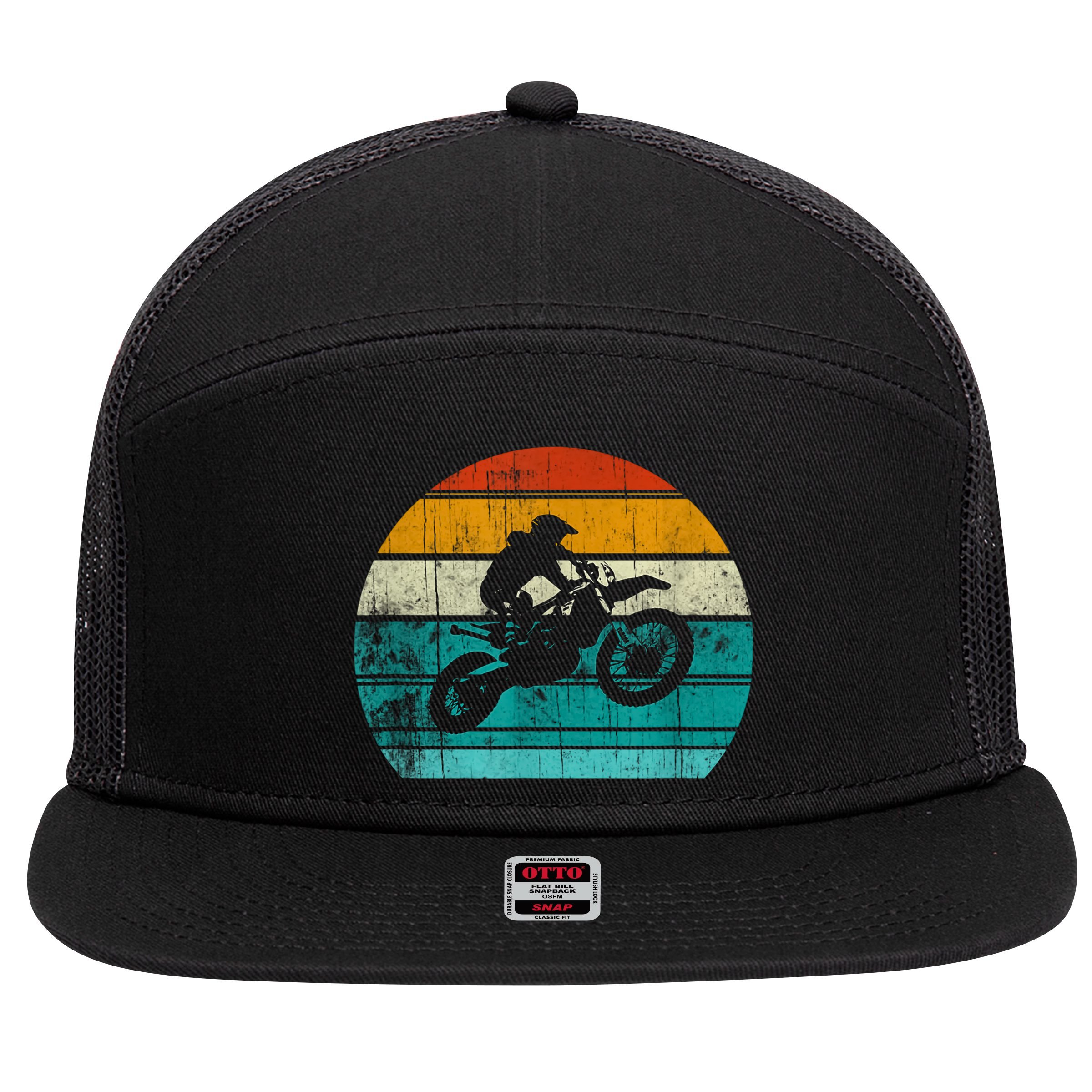 Dirt Bikes Vintage Gift Motocross Motorcycle Retro 7 Panel Mesh Trucker Snapback Hat