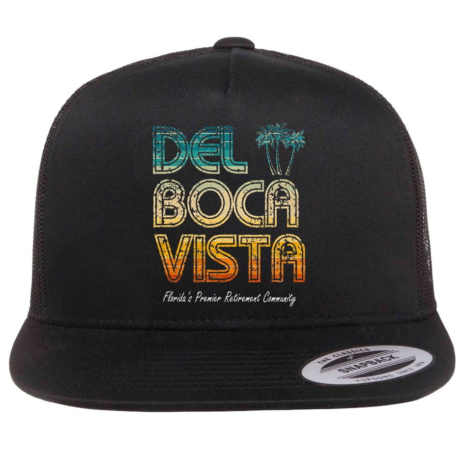 Del Boca Vista Retirement Community Funny Flat Bill Trucker Hat