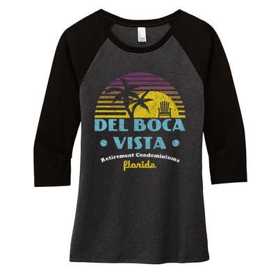 Del Boca Vista Retirement Community Funny Novelty Design Women's Tri-Blend 3/4-Sleeve Raglan Shirt