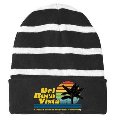 Del Boca Vista Retirement Community Funny Novelty Design Striped Beanie with Solid Band