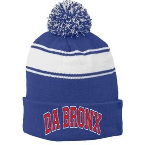 Da Bronx Varsity Style Red Text Gift Stripe Pom Pom Beanie