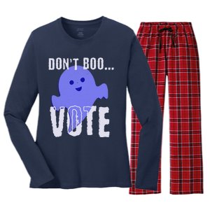 Don_t Boo Vote Ghost Feminist Spooky Halloween Women's Long Sleeve Flannel Pajama Set 