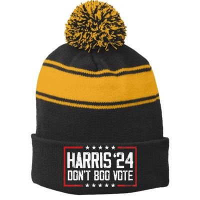 DonT Boo Vote Retro Kamala Harris Ghost Halloween Stripe Pom Pom Beanie