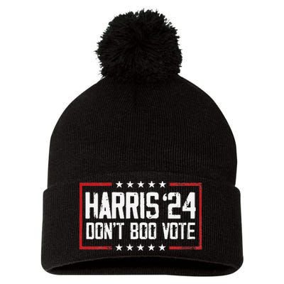 DonT Boo Vote Retro Kamala Harris Ghost Halloween Pom Pom 12in Knit Beanie