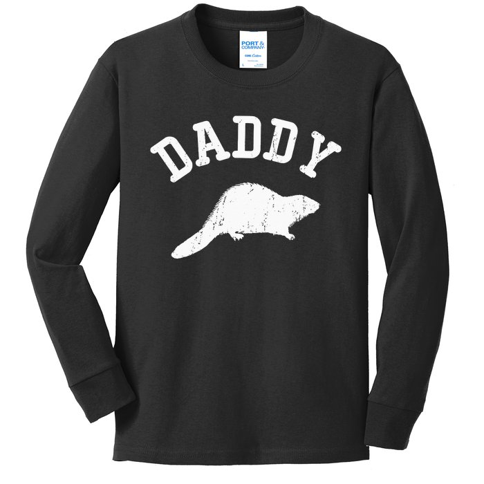 Daddy Beaver vintage gift ideas for Dad Kids Long Sleeve Shirt