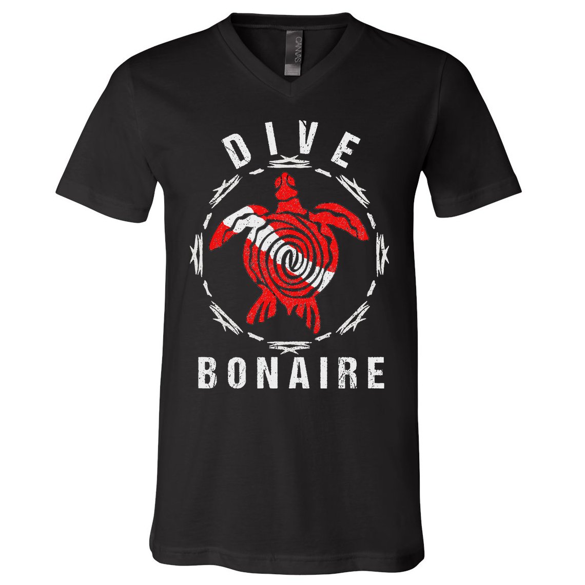 Dive Bonaire Vintage Tribal Turtle Gift V-Neck T-Shirt