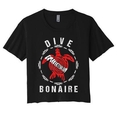 Dive Bonaire Vintage Tribal Turtle Gift Women's Crop Top Tee