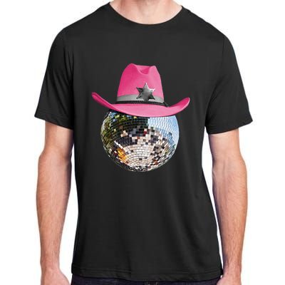 Disco Ball Wearing Pink Cowboy Hat Club Retro Adult ChromaSoft Performance T-Shirt