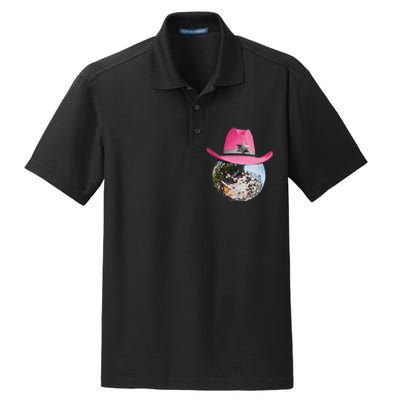 Disco Ball Wearing Pink Cowboy Hat Club Retro Dry Zone Grid Polo