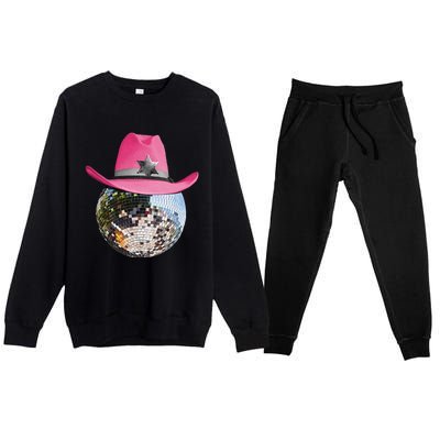 Disco Ball Wearing Pink Cowboy Hat Club Retro Premium Crewneck Sweatsuit Set